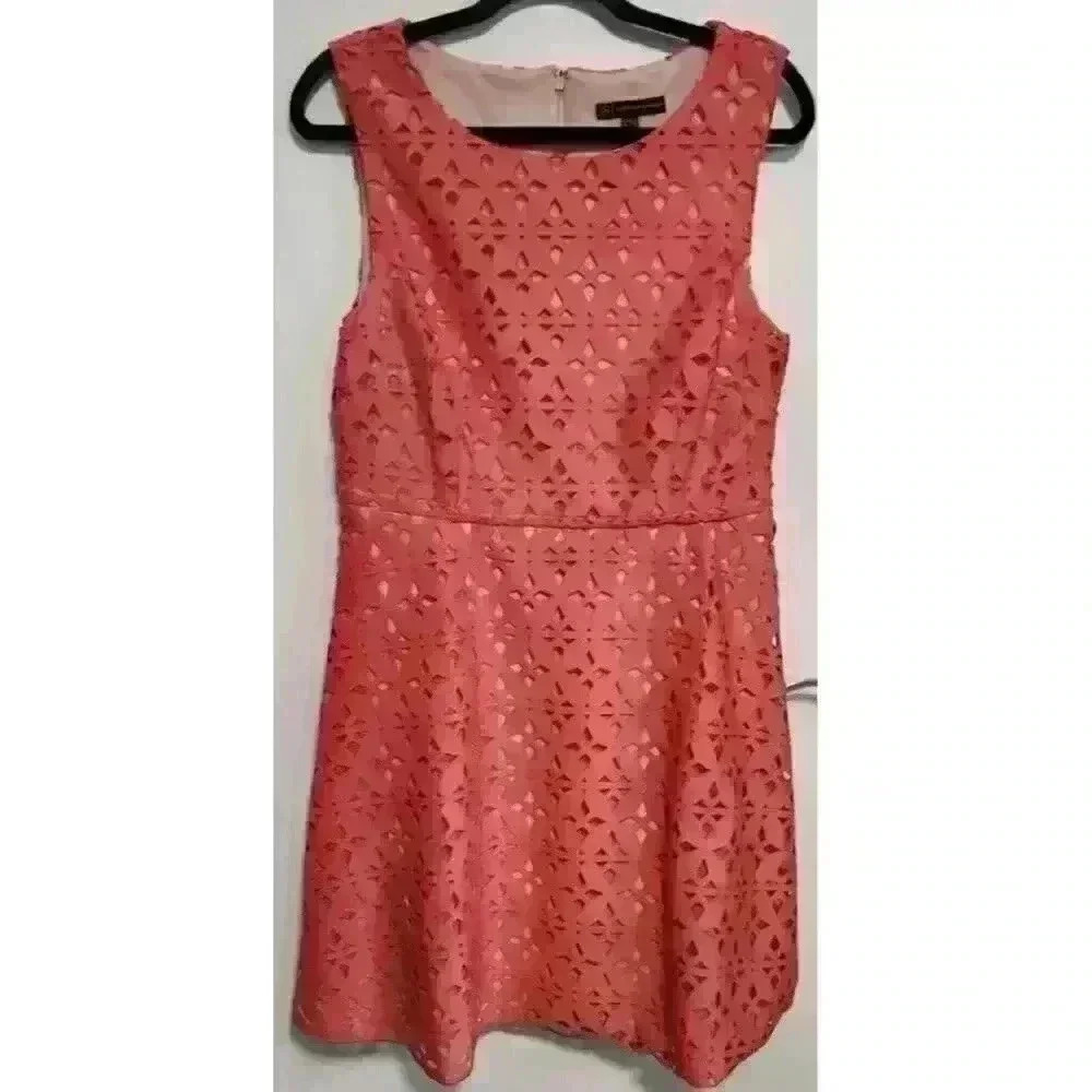 Adrianna Papell Size 12P Dress Cut-Out Fit and‎ Flare Midi Salmon Coral